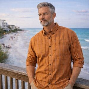 Columbia Mens Size Large Orange Beach Work Button Up Down Casual Coast Shirt